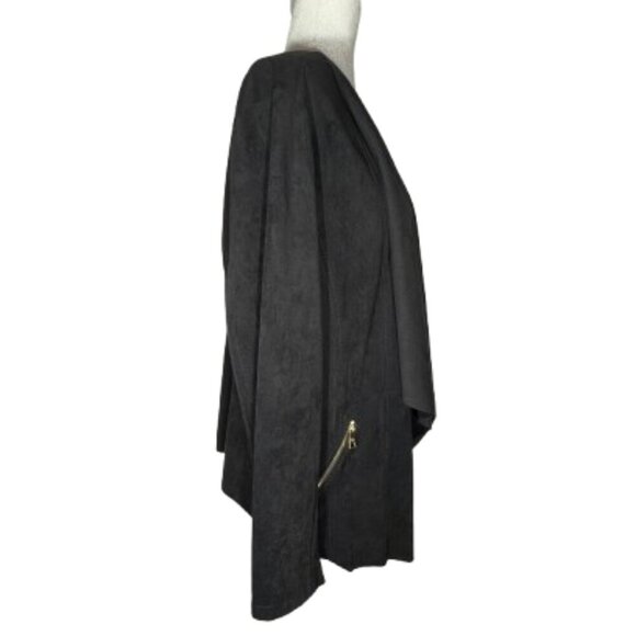 Adrienne‎ Vittadini Womens 1X Black Faux Suede Open Front Waterfall Cardigan - Picture 4 of 8